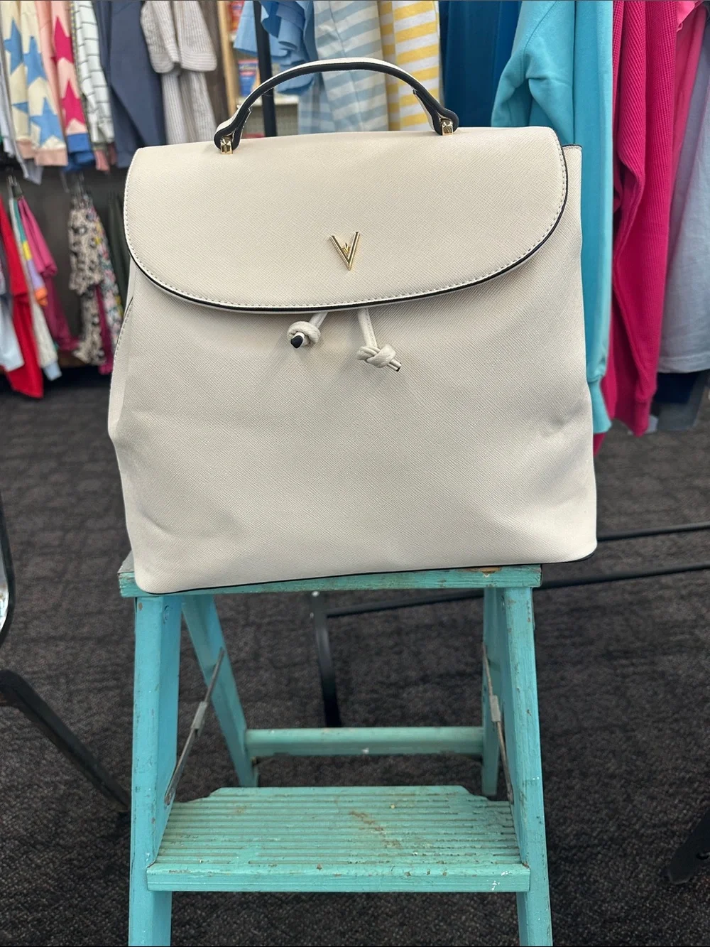 Leatherette Women's Backpack Purse - V Logo Accent